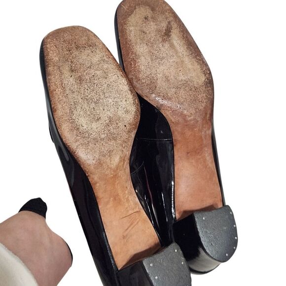 Vintage Florsheim Womens Heels Shoes Black Patent Leather Size 7 Square Toe - Picture 5 of 11